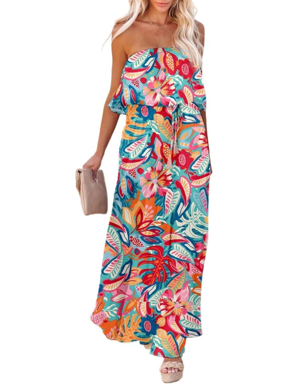 Strapless Summer Maxi Dress for Women | High Waist, Side Split, Flowy Boho Style